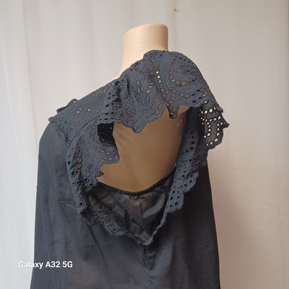 Nine West Women Size XL Black Flutter Sleeve Blouse with Tie Front - Picture 6 of 12
